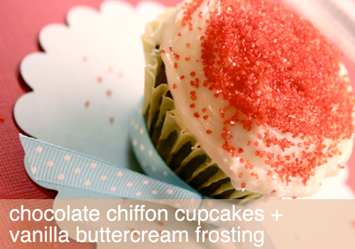 chocolate chiffon cupcakes with buttercream frosting